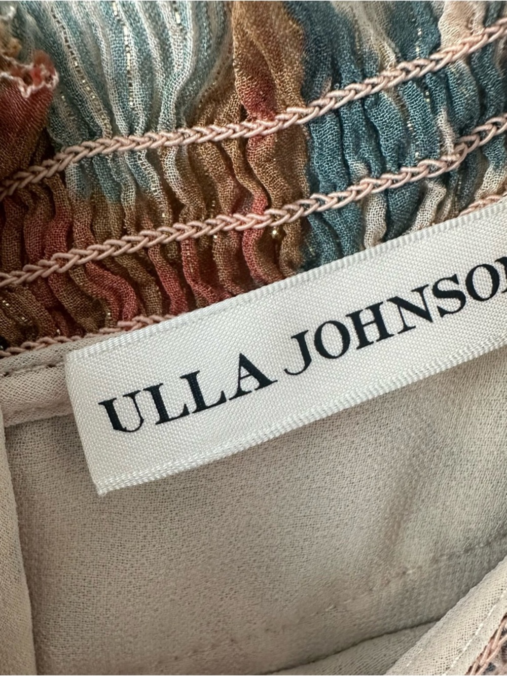Ulla Johnson Noor Printed Blouse Bishop Sleeve Mock Neck Nimbus SZ US 2 - Picture 7 of 7